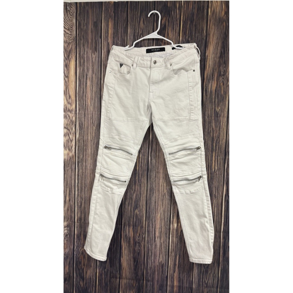 GUESS Men's White Wash Skinny Jeans Size 31 Low Rise w/ Zippers